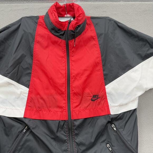 Nike Jacket Mens Small Red Black White Colorblock Windbreaker Full Zip Swoosh - Picture 10 of 10